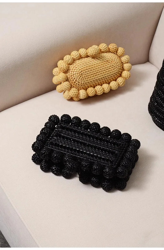Luxury Rattan Clutch Bag for Women | Designer Wicker Handbag for Summer Beach & Weddings | Elegant Hollow-Out Cane Party Purse | Fashionable Geometric Box Evening Bag Luxegan