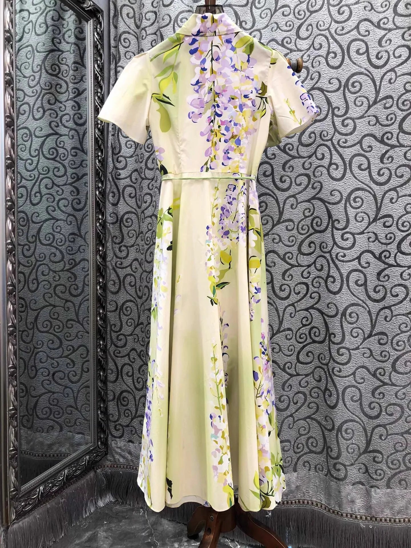 Premium 100% Cotton Long Dress for Women | Sweet Floral Print Luxury Maxi Dress | Elegant Single-Breasted Turn-Down Collar Dress | Regular Fit Short Sleeve Ankle-Length High Street A-Line Gown Luxegan