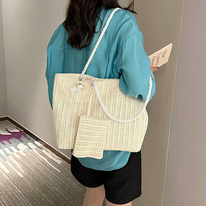Designer Women’s Straw Tote | Sophisticated Large Capacity Beach Bag | Elegant Casual Bali-Inspired Purse | Luxury "Dignified" Woven Straw Handbag with Secure Hasp Closure Luxegan