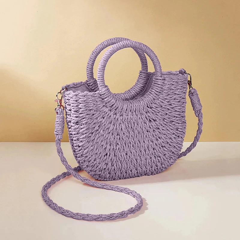 Half-Round Rattan Beach Bag | Women Large Capacity Handle Bag & Bohemian Shoulder Bag Luxegan
