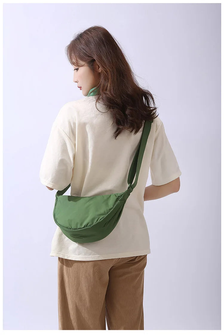 Solid Color Women's Portable Shoulder Bag Simple Female Nylon Cloth Padded Crossbody Bags | Travel Purse Handbags Messenger Bag Luxegan