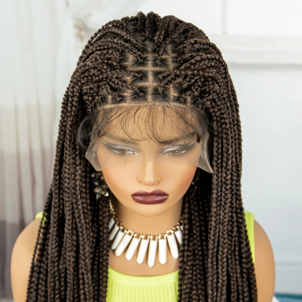 Synthetic Braided Wig Synthetic Hair Lace Front Wigs Box Braided Wigs for Black Women 36 Inches Micro Braids Wigs with Baby Hair Luxegan