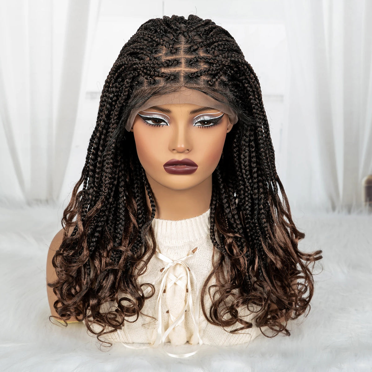 20 Inch Knotless Box Braids Wig | 9x6 Lace Front | Curly Ends