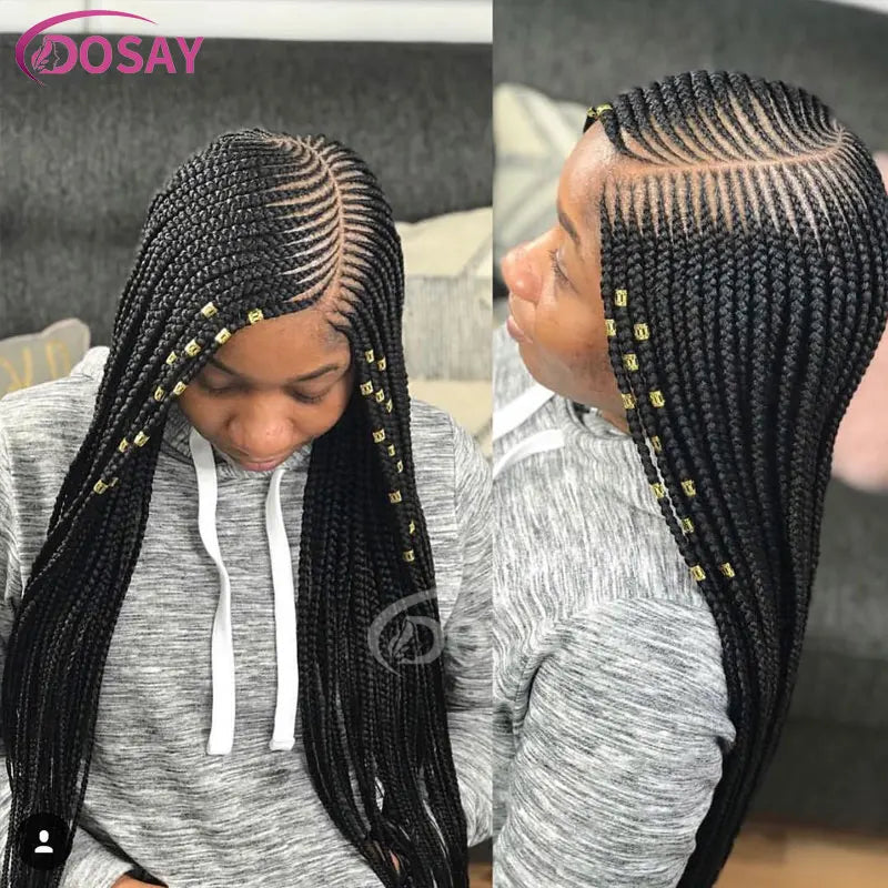 36" Full Lace Frontal Braids Wig Synthetic Side Part Knotless Cornrow Braided Lace Front Wig Twist Braided Faux Locs Braid Wigs Luxegan
