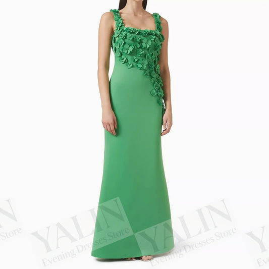 Floral A-Line Prom Dress | Square Neck Sleeveless Ankle-Length Evening Gown Luxegan