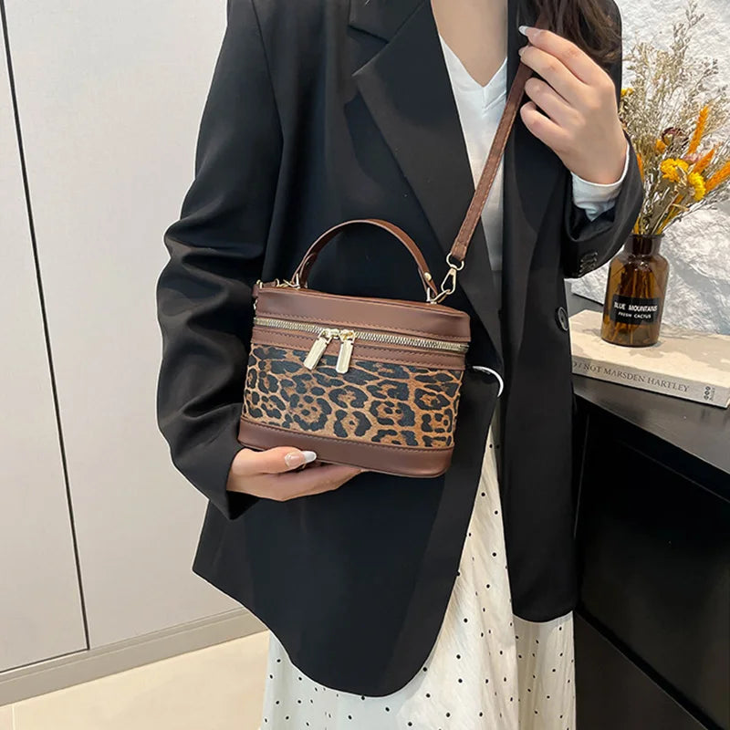 Fashion Round Bucket Bag | Leopard Pattern Crossbody Shoulder Bag Luxegan