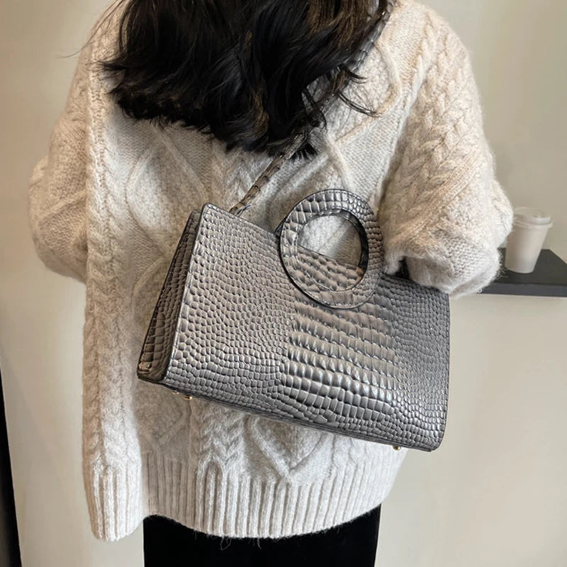 Luxury Crocodile Pattern Women's Handbag | Fashion Shoulder & Crossbody Bag (Famous Brand Designer PU Leather, Large Capacity) Luxegan