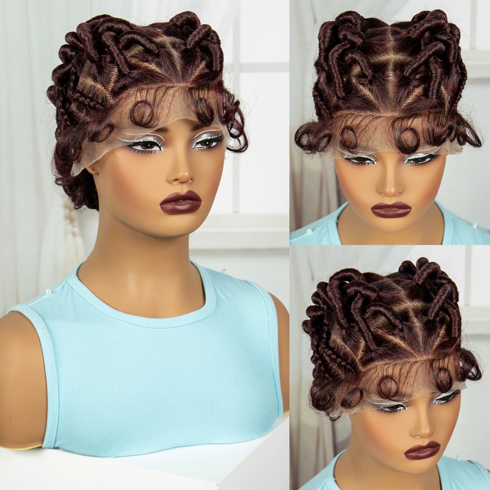 613 Blonde Short Handmade Bantu Knotless Braids Wig | Full Lace Luxegan
