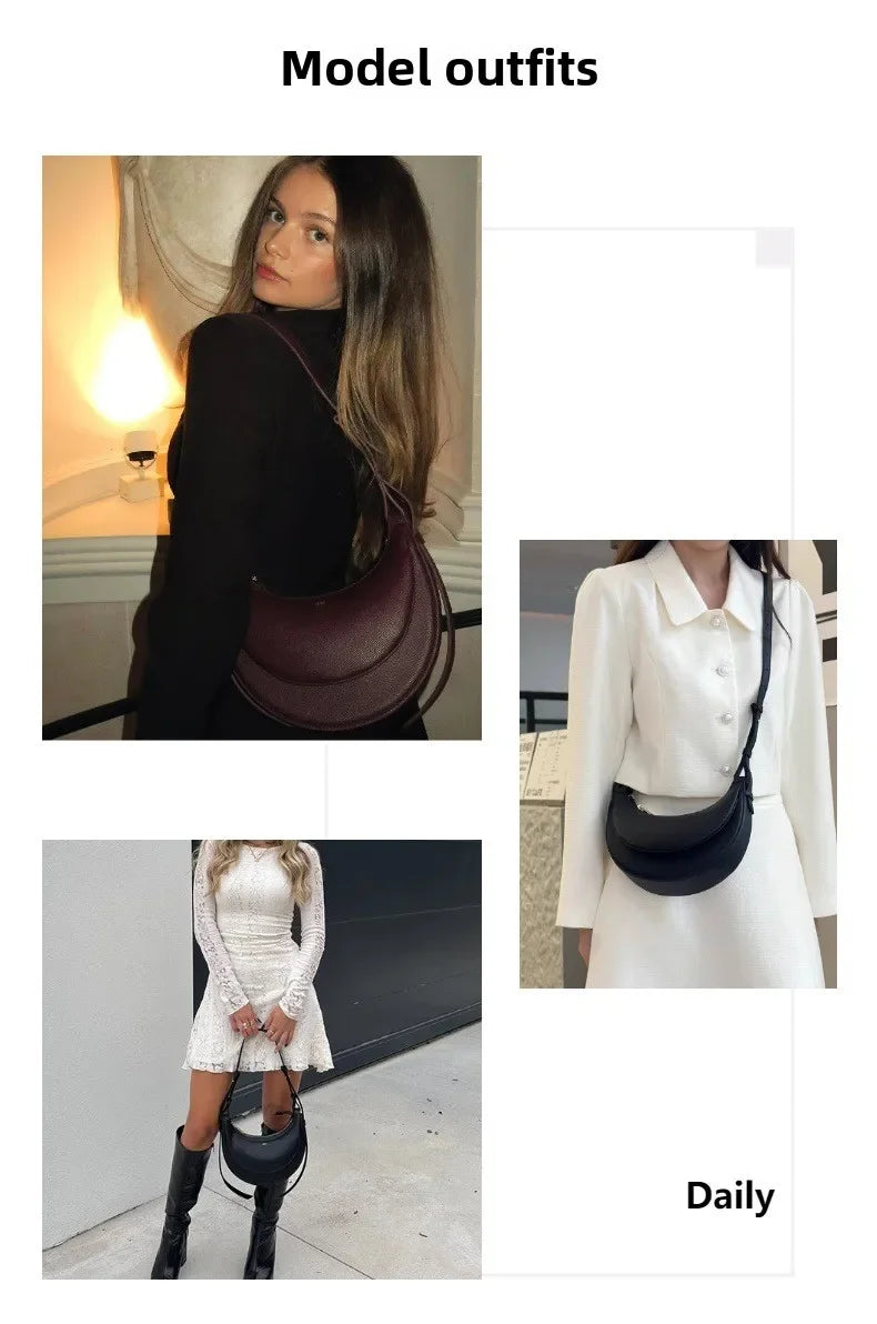 Women's Casual Tote Bags Handbag Luxury Designer Large Capacity PU Half Moon Crescent Bag Saddle Commuting Shoulder Bags Woman