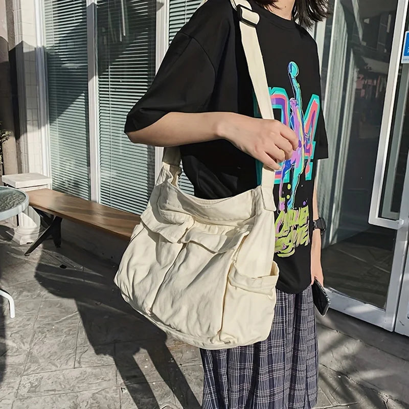 Stylish Canvas Messenger Sling Bag | Multi-Pocket Everyday Shoulder Bag | Unisex Casual Tote for Travel and Daily Use Luxegan