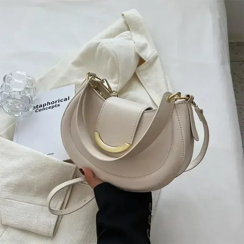 Designer Trend Leather Underarm Bag | Sophisticated Solid Color Small Armpit Shoulder Bag | Elegant Casual Bucket Shaped Handbag | Luxury Soft PU Leather Crossbody with "Dignified" Magnetic Hasp Luxegan