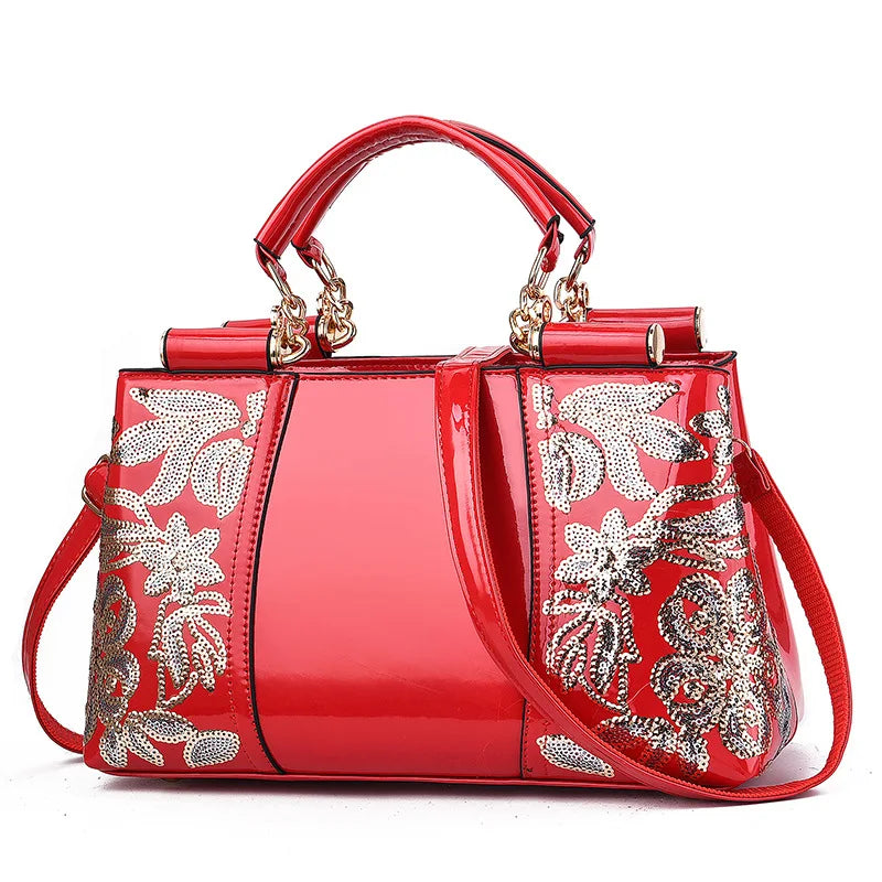 New Patent Leather Shiny Women’s Bag | Luxury Designer Atmospheric Handbag | High-Gloss Fashion Shoulder & Messenger Bag | Sophisticated Large Capacity Saffiano Satchel (Model 19NBY-124) Luxegan