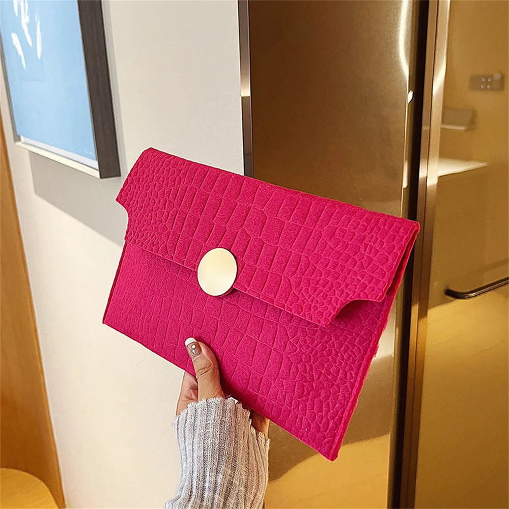 Casual Ladies Clutch Bag Handheld Envelope Handbag | Felt Crocodile Pattern Purse | Solid Color Business Women's Evening Clutches Luxegan