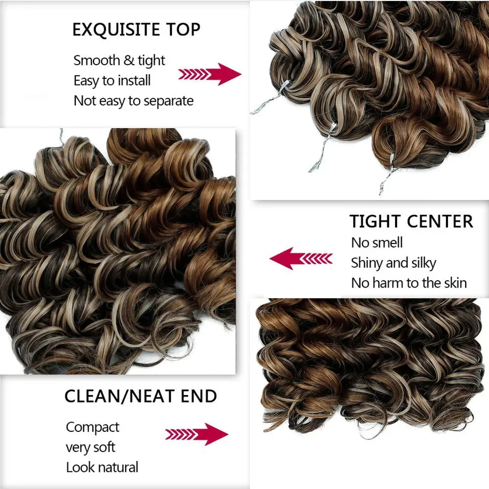 Ombre Deep Wave Twist Crochet Hair | Synthetic Braiding Hair | 12 Inches | 250g Luxegan
