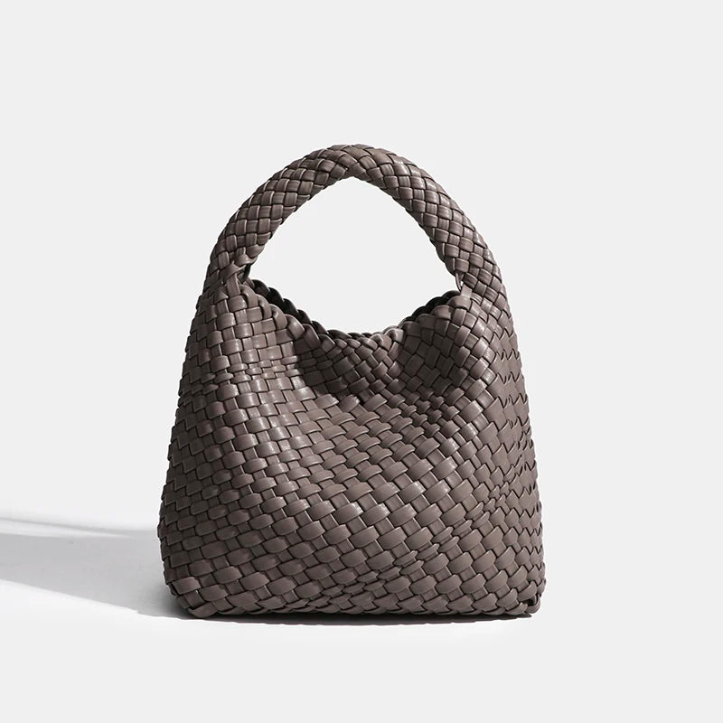 PU Woven Composite Bucket Bag | Soft Fashion Criss-cross Tote Luxegan