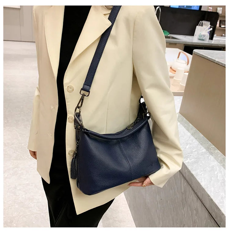 Genuine Leather Women's Bags | Fashion Tassel Women's Handbags & Crossbody Bags (Solid Colours Satchel Large Capacity) Luxegan