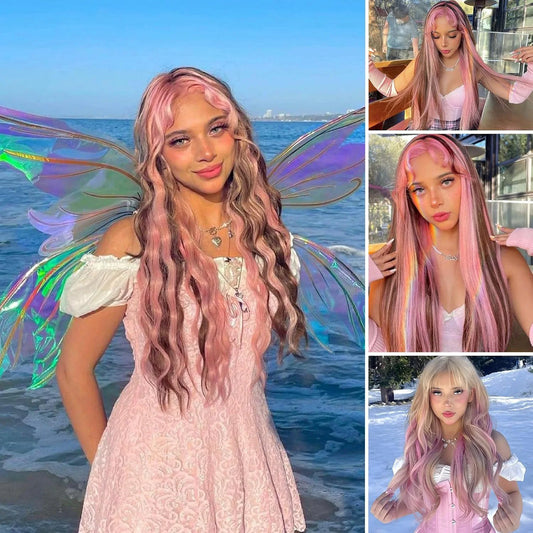 Colored Straight Clip-In Hair Extensions – 22 Inch Party Highlight Synthetic Hair Accessory (Red, Pink, Grey