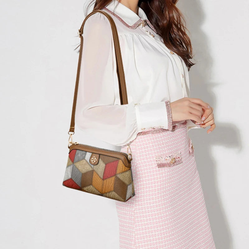 High Quality PU Lea ther Women's Small Crossbody Shoulder Bag | Luxury Handbag Lady Messenger Bag (Simple Shell Phone Satchels, Plaid Pattern) Luxegan