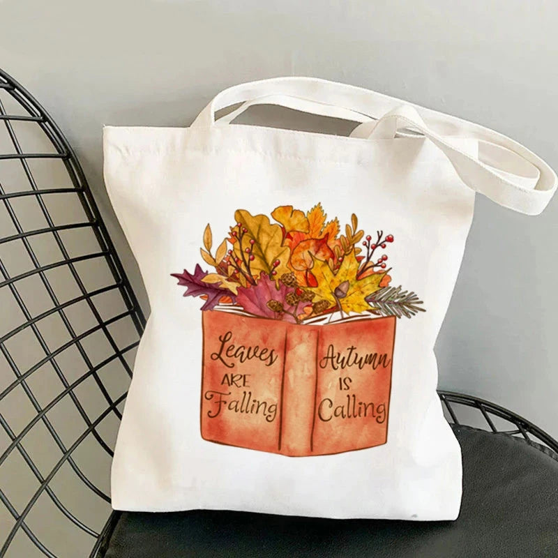 Flowery Books Printed Canvas Tote Bag | Retro Large Capacity Eco-friendly Shopping Bag | Unisex Student Schoolbag Shoulder Bag Luxegan