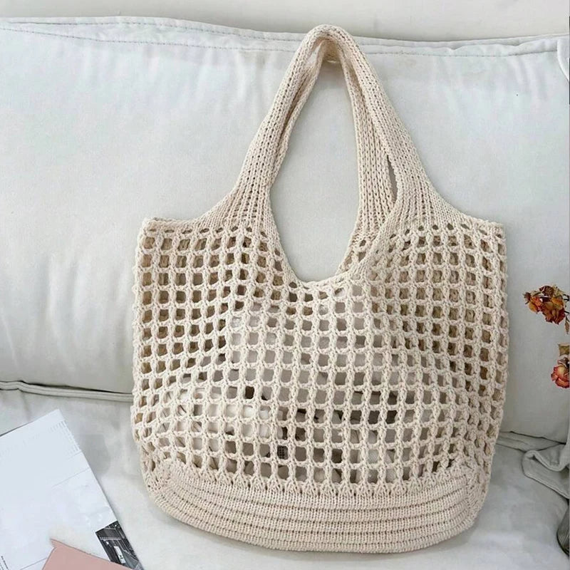 Knitted Hollow Crochet Tote | Soft Large Capacity Underarm Bag Luxegan