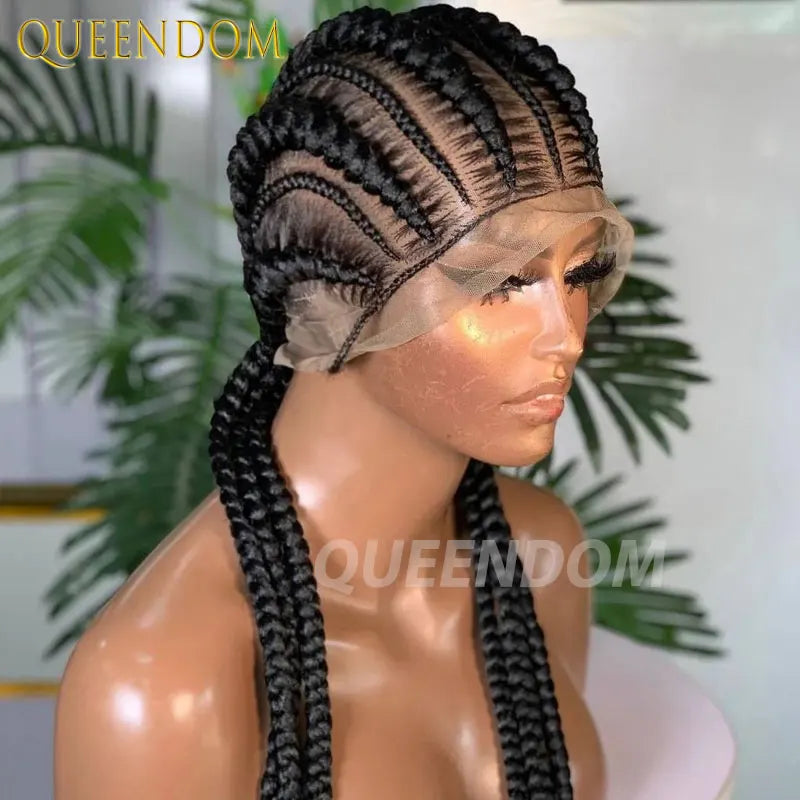 Synthetic Full Lace Cornrow Box Braided Wig 36" Lace Front Wigs Jumbo Braids Wig For Black Africa Women Braids Wig Braiding Wigs Luxegan