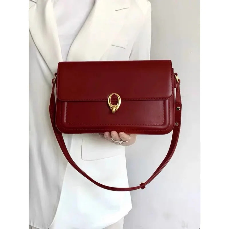 High-Texture Red Retro Bridal Wedding Bag | French Handbag & Commuter Underarm Bag Luxegan