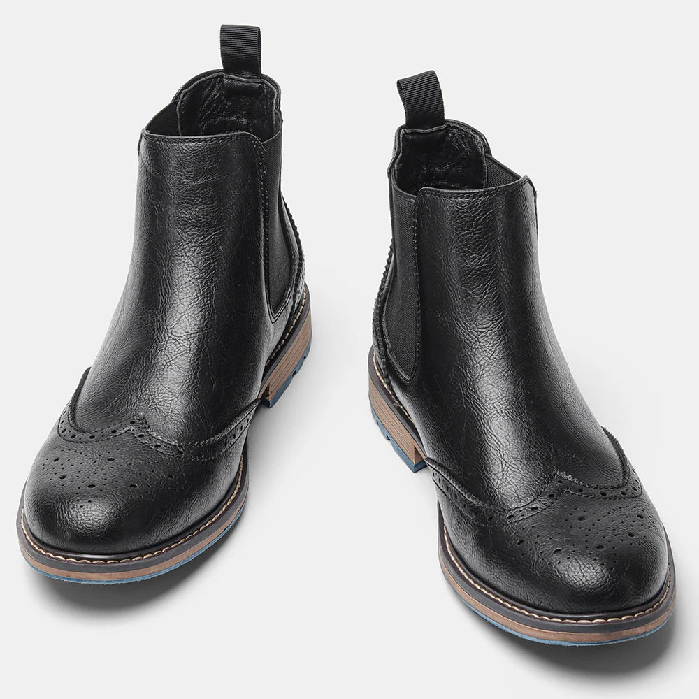 Brogue Chelsea Men's Boots | American Style Comfortable Fashion Leather Boots (Low Heel) Luxegan