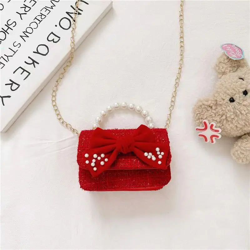 Luxury Pearl Handle Children’s Mini Shoulder Bag | Sweet Bow & Flower Girl Messenger Bag | Fashion Square Shell Purse for Girls (Model z122711) Luxegan
