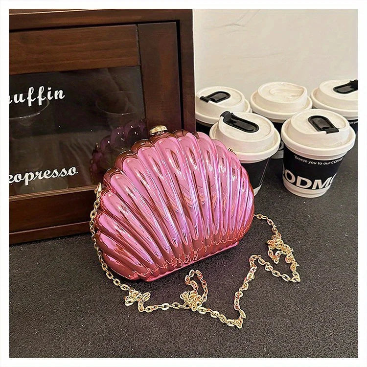 Y2K Retro Shell Clutch | Mini Crossbody with Metallic Finish Luxegan