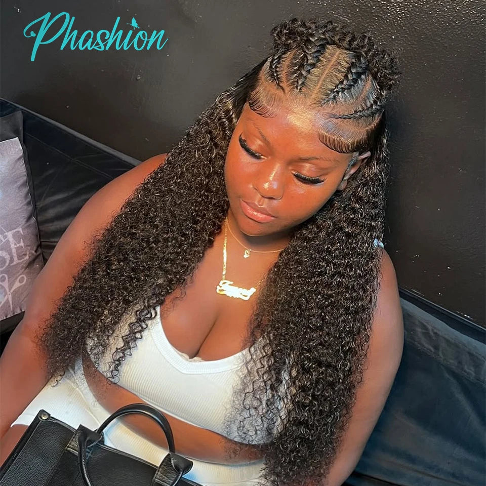 Phashion Kinky Curly Human Hair Bundles With 13x6 Lace Front Closure HD Transparent Brazilian Jerry Curl Weave and Closures Soft