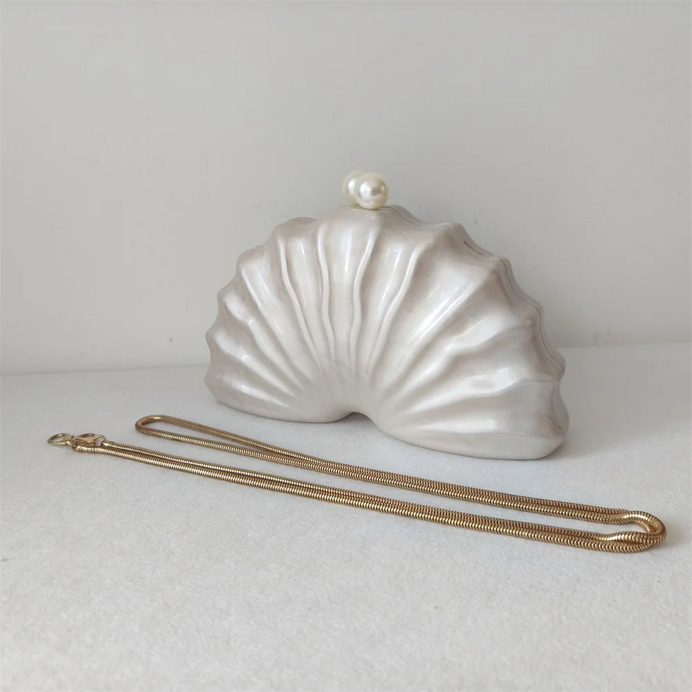 Original Acrylic Beaded Clutch | Half-Moon Shell Shoulder Bag Luxegan