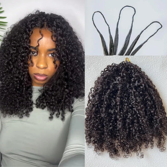 Knotless Small Spirals Curly Feather Crochet Human Hair Extensions – Invisible Pre-Separated Pixie Curls 100%