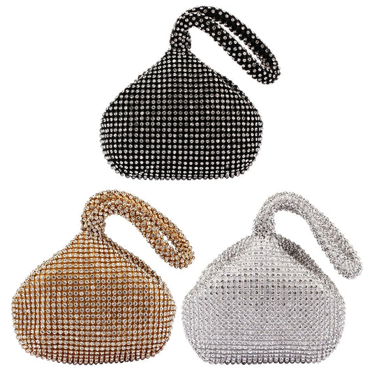 Sparkling Silver Diamond Mini Evening Clutch | Crystal Shiny Handbag & Wristlet Luxegan