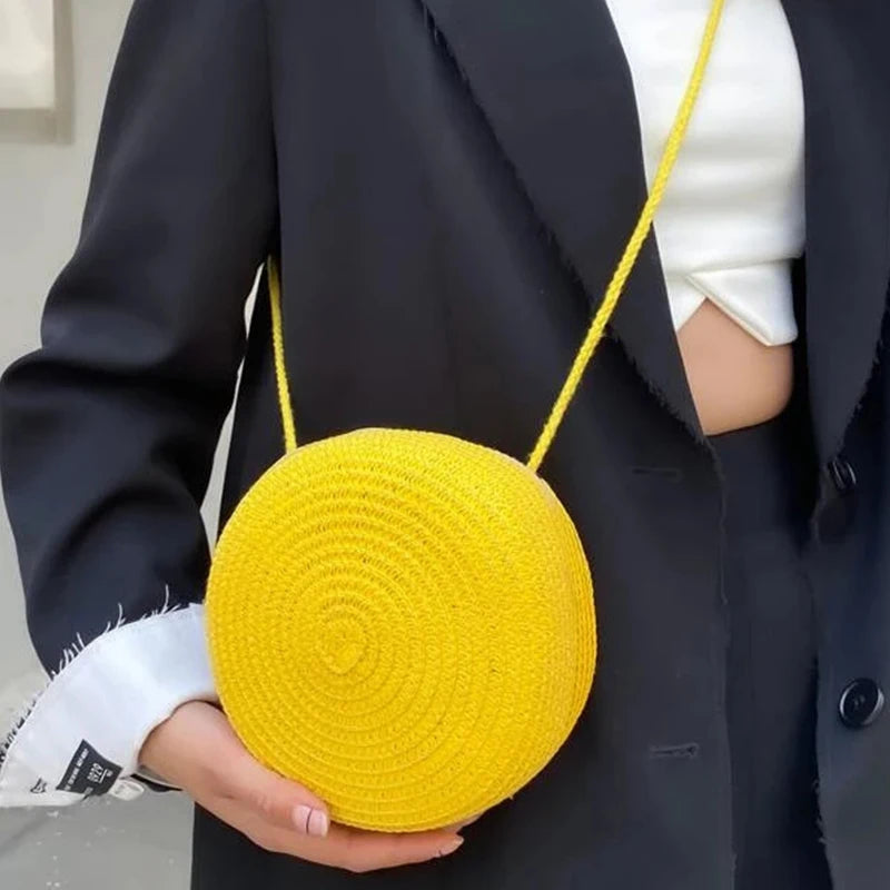 Summer Woven Straw Crossbody Bag for Women | Fashion Round Handmade Rattan Beach Small Handbag (Travel Female Shoulder Bag) Luxegan
