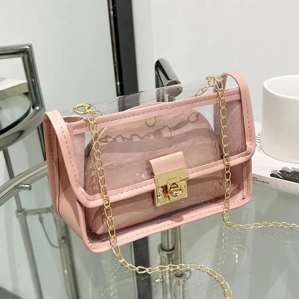 Transparent PVC Jelly Bag | Sophisticated Candy-Color Square Handbag | Elegant Casual Letter-Detail Crossbody | "Dignified" Modern Tote for Versatile "Chic" Styling Luxegan