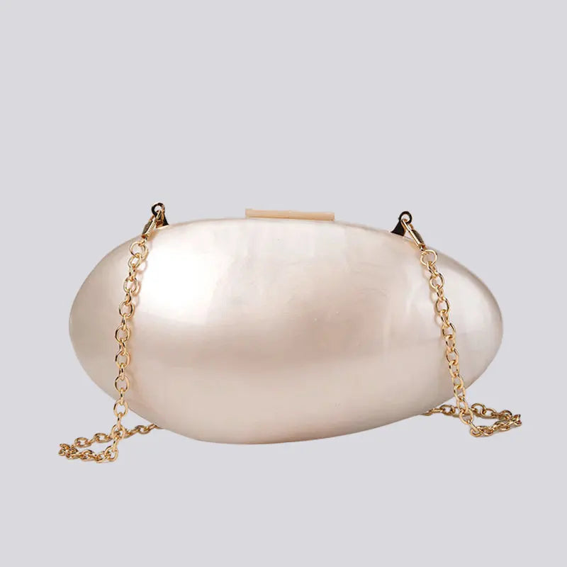 Luxury Pearl & Chain Clutch | Acrylic Shell Evening Bag Luxegan
