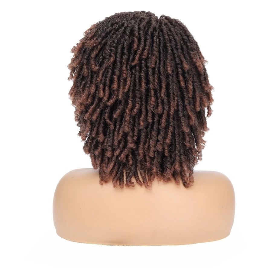 Short Afro Curly Faux Locs Wig | Twist Braids | Heat Resistant | Ombre Brown | Black Women Luxegan
