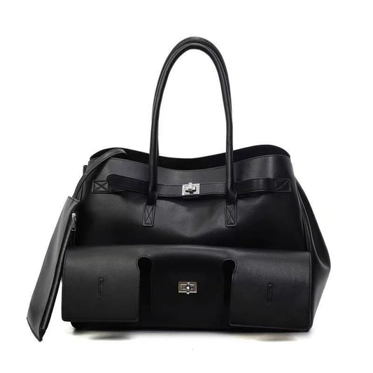 Brand Tote Bag Rodeo Lock Design Women Bag Large Capacity Commuting Shoulder Bag Pu Leather Punk Buckle Simple Versatile Handbag