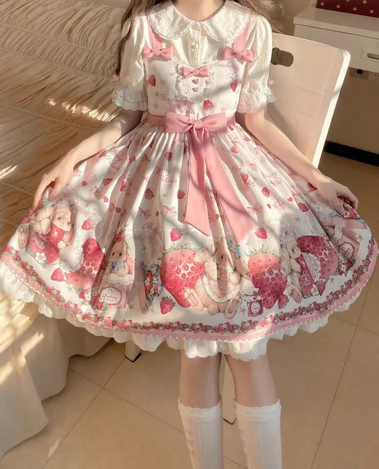 Falling Rabbit Berry Lolita Pink Cute SJK Dress Lolita Big Skirt Girls Birthday Show Cake Dress  birthday dress for women