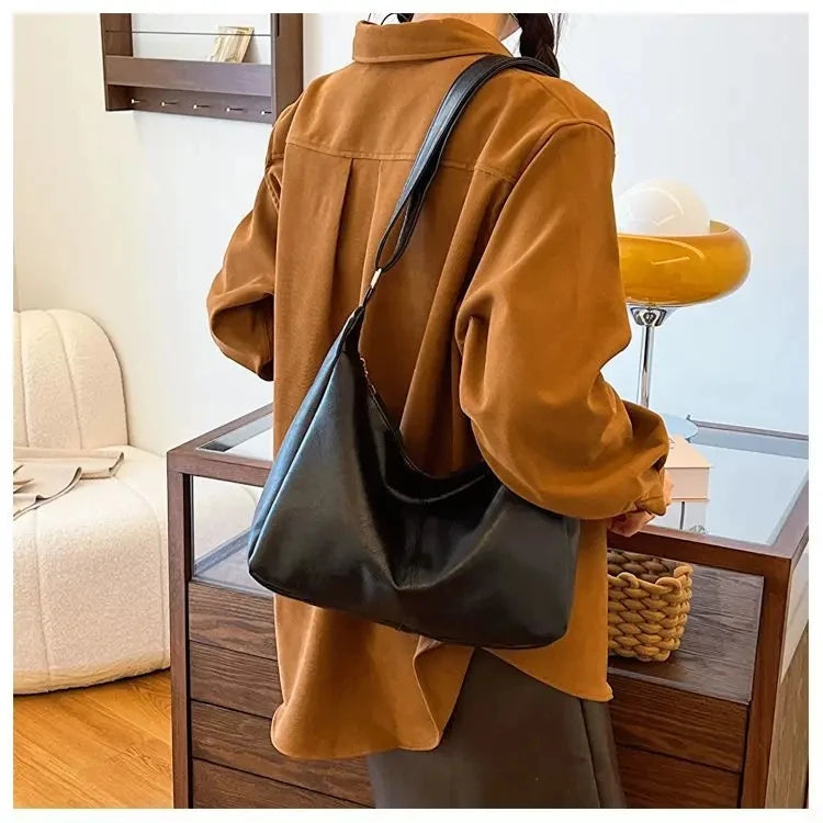 Maillard Style PU Leather Commuter Tote | Vintage High-Capacity Fashion Handbag | Stylish Texture Crossbody & Shoulder Bag for Women (Temperament Collection) Luxegan