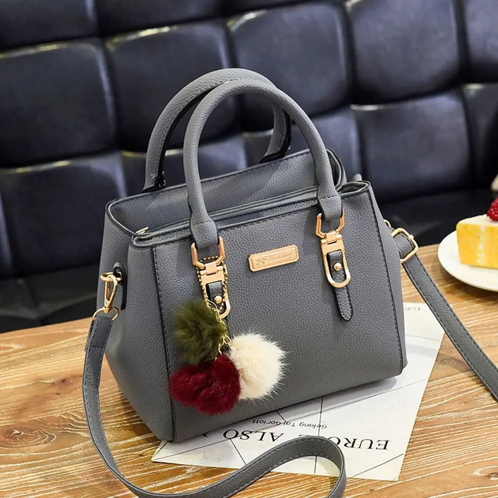 Vintage PU Leather Women's Handbag | Large Capacity Plush Tassel Shoulder Crossbody Messenger Bag (Tote Boston Style, Versatile) Luxegan