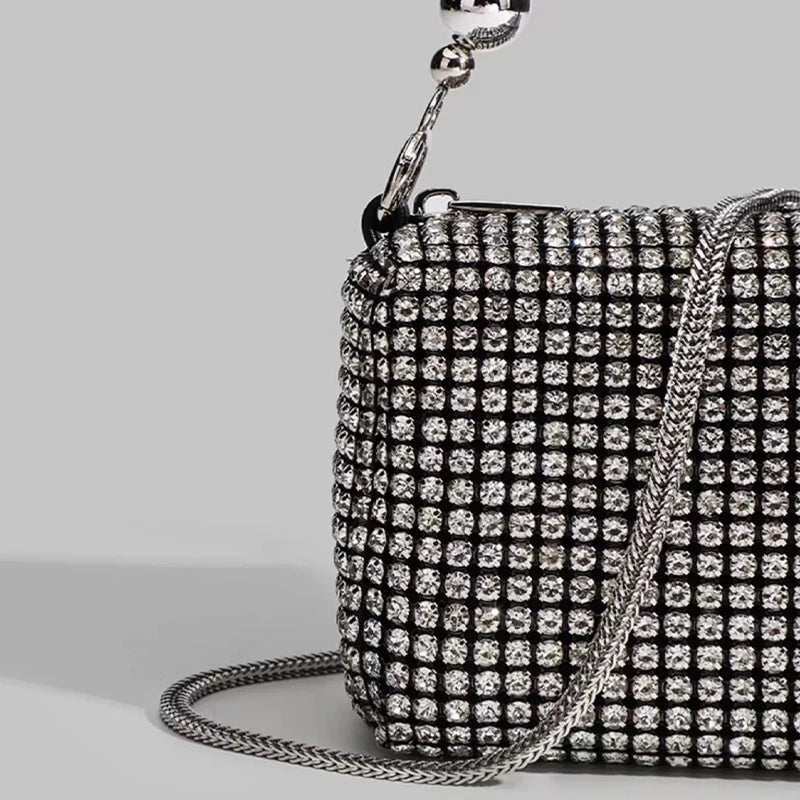 Fashion Banquet Dinner Diamond Bag | High-End Shiny Full Diamond Hand Armpit Shoulder & Crossbody Bag with Chain Luxegan