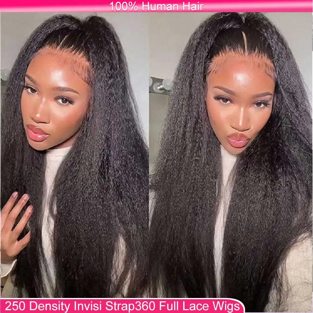 Invisi-Strap 360 HD Glueless Wig | Sophisticated "Yaki Straight" Frontal Silhouette | Elegant 250% Density Kinky Straight Hairpiece | "Dignified" 30-Inch Brazilian Human Hair Wig for Radiant Versatile Styling Luxegan