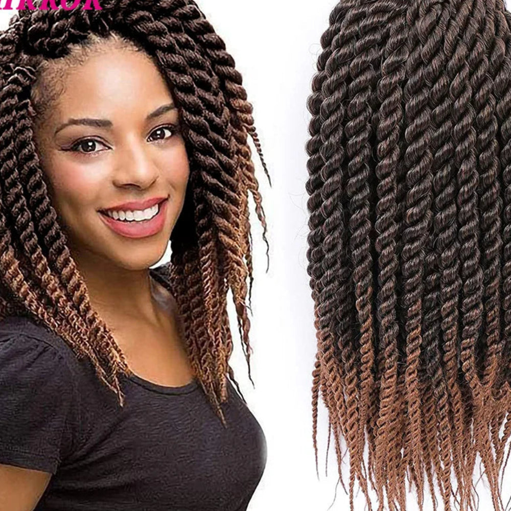 Twist Crochet Braids Hair Extensions - 12" (65g), 18" (100g) &amp; 22" (120g) Pre-Looped Ombre Synthetic Braiding Hair - Low Temperature Fiber 12 Strands/Pack Jumbo Twist Crochet Hair for Women (6 Packs Full Head) Luxegan