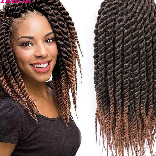 Twist Crochet Braids Hair Extensions - 12" (65g), 18" (100g) &amp; 22" (120g) Pre-Looped Ombre Synthetic Braiding Hair - Low Temperature Fiber 12 Strands/Pack Jumbo Twist Crochet Hair for Women (6 Packs Full Head) Luxegan