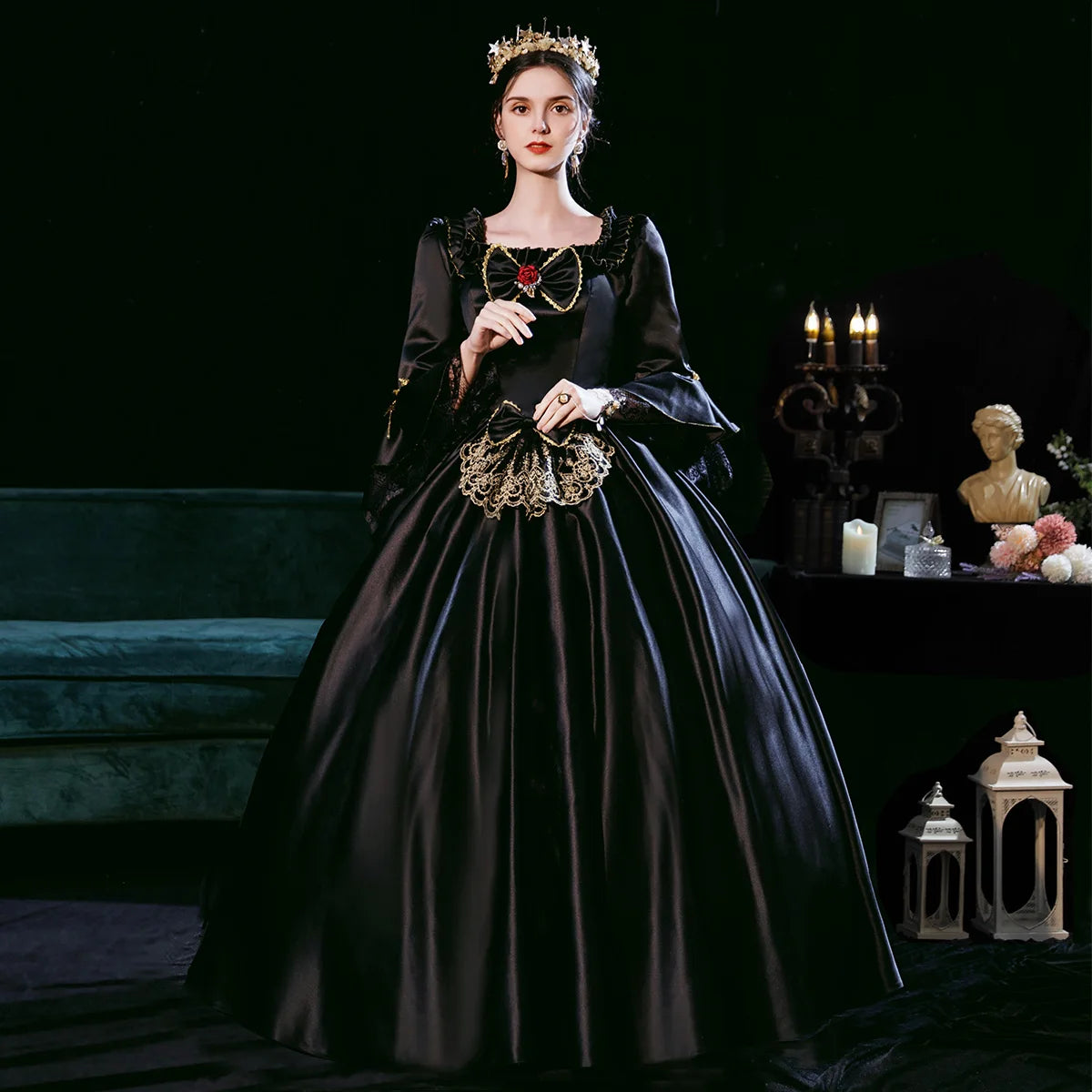 Victorian Renaissance Ball Gown – Square Neck, Flare Sleeve, Floor-Length, Empire Waist