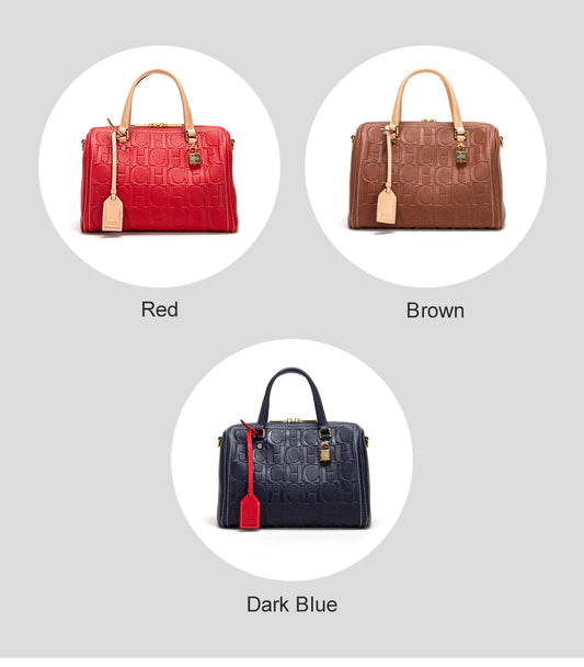 High-Quality Genuine Cow Leather Shoulder Bag | Brand Embossed Women’s Crossbody Bag | Large Volume Travel Tote | Premium Leather Casual Daily Handbag Luxegan