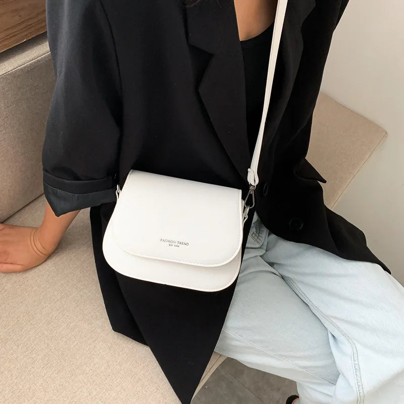 PU Leather Solid Saddle Bag | Hard Minimalistic Crossbody for Commute Luxegan
