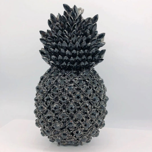 Luxury Metallic Pineapple Evening Clutch | 3D Banquet Day Bag with Silk Lining | Designer Wedding & Party Bucket Purse with Detachable Chain Luxegan