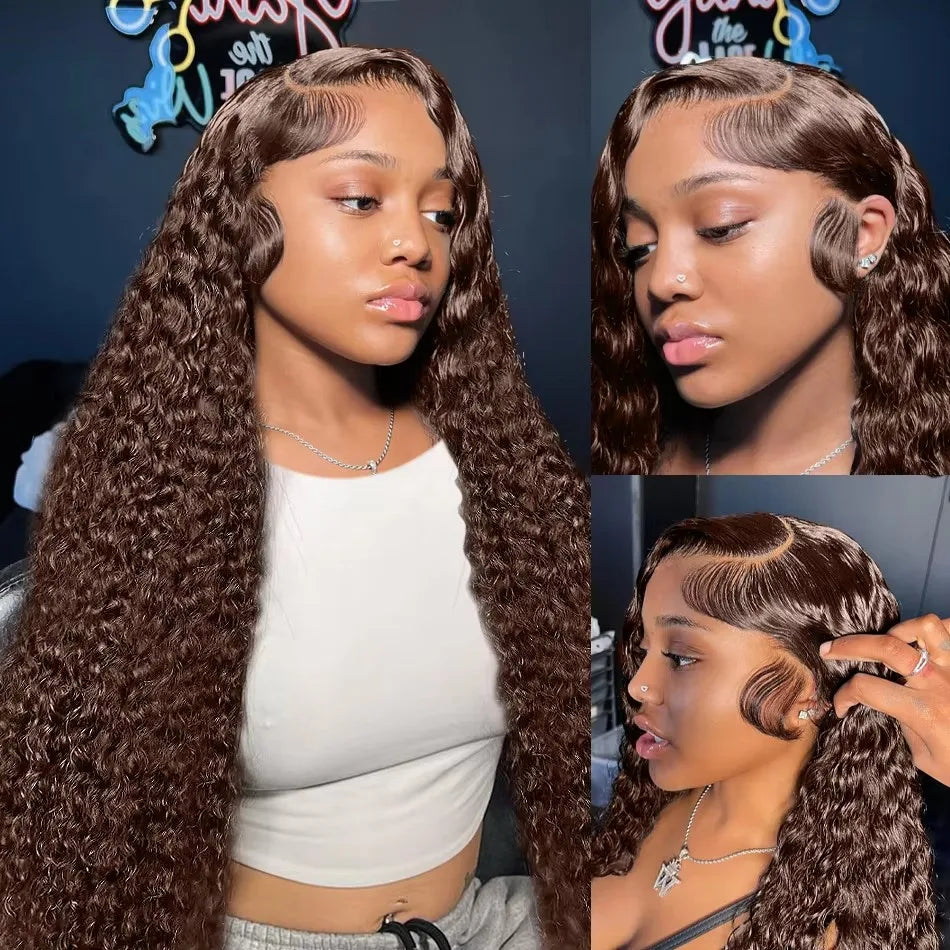 30 & 34-Inch Chocolate Brown Deep Curly Wig | Sophisticated 13x6 HD Transparent Lace | Elegant "Brazilian Remy" Ultra-Long Silhouette | "Dignified" Bleached Knots & Pre-Plucked Human Hair for Radiant Versatile Styling Luxegan